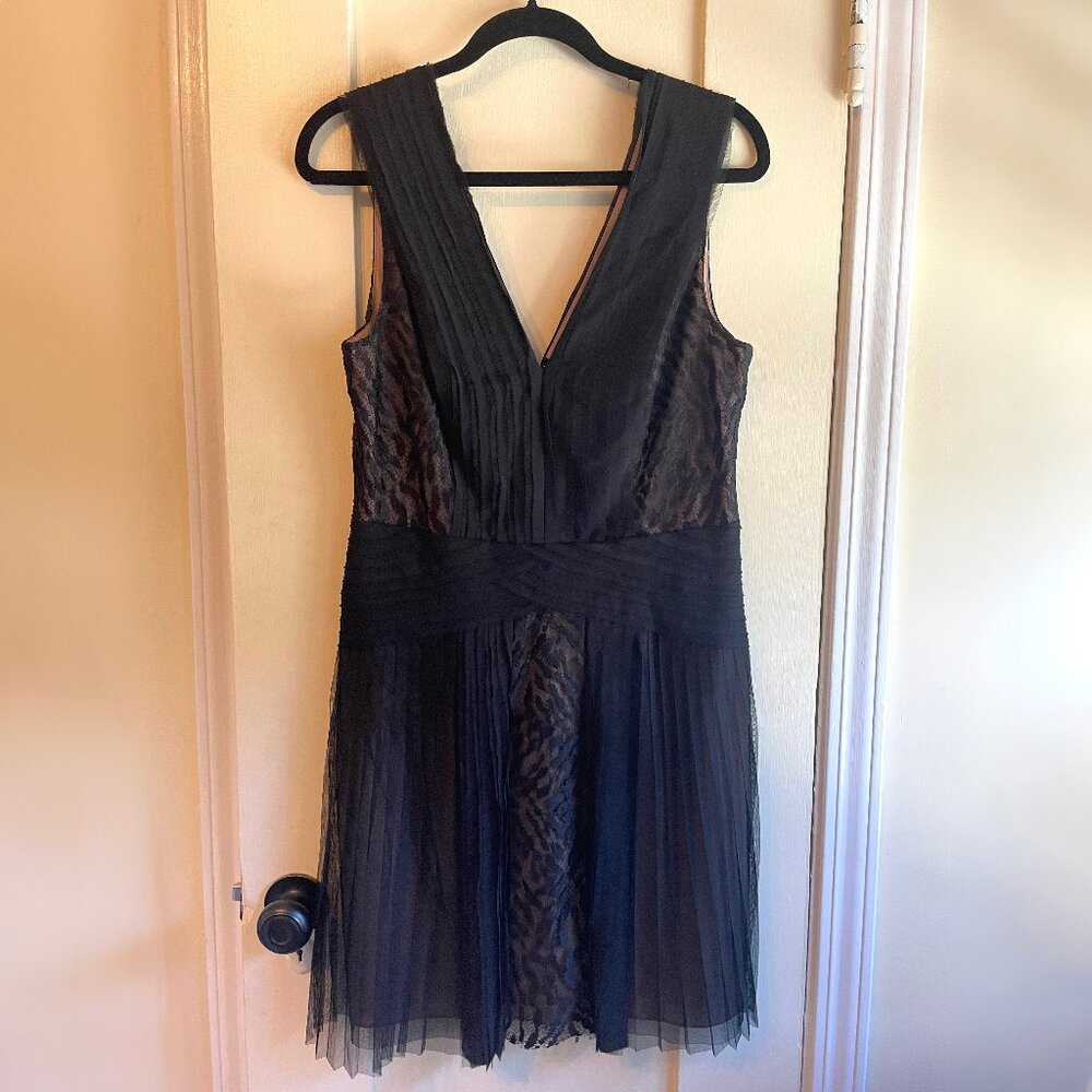 Lacy and Pleated Black Cocktail Dress - BCBGMaxAzria